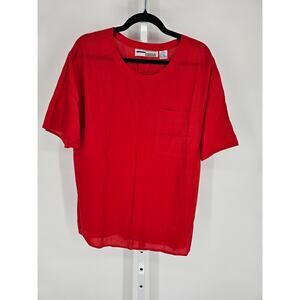 Vintage Dana Blake Womens Sz M Boxy Fit Short Sleeve Blouse Solid Red